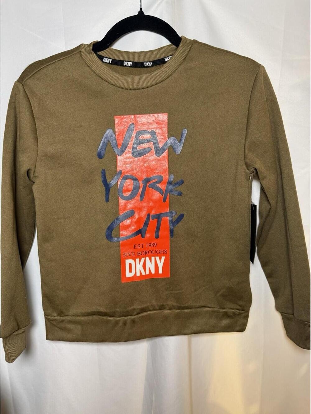 DKNY Boys Size 8 Brown New York City Graphic Crewneck Sweatshirt NWT